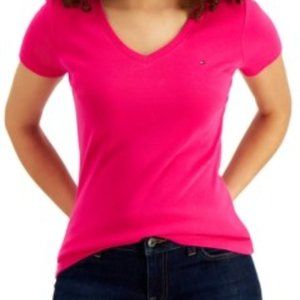[NWT] TOMMY HILFIGER pink v neck logo T-shirt